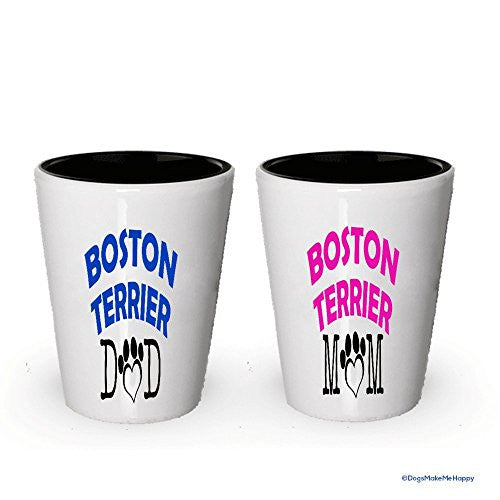 Boston Terrier Dad and Mom Shot Glass - Gifts for Boston Terrier Couple