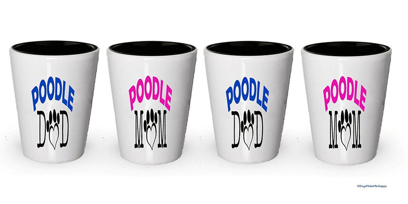 Poodle Dad and Mom Shot Glass - Gifts for Poodle Couple (4, Couple)