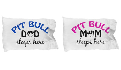 DogsMakeMeHappy Pit Bull Mom and Dad Pillowcases (Mom)